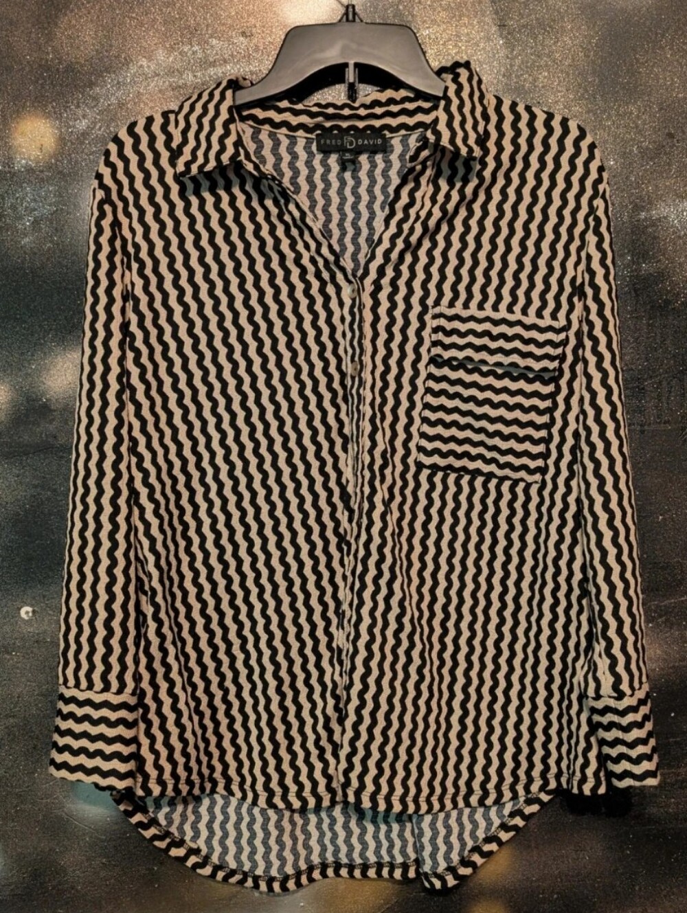 Fred David Black and Cream Wavy-Stripe Button Down Shirt